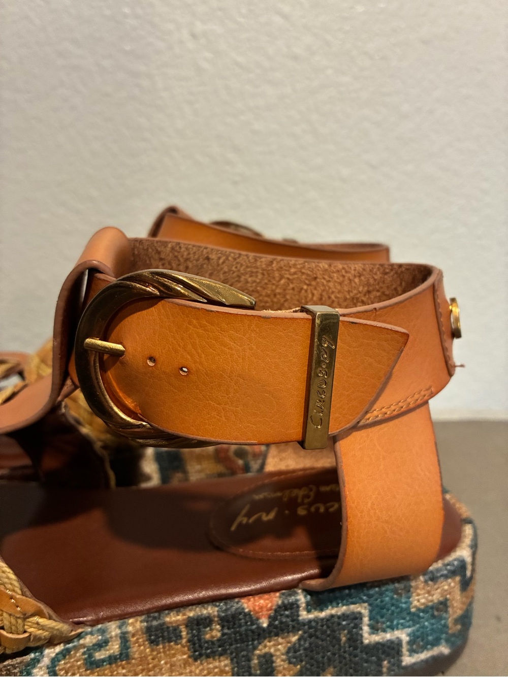 Circus by Sam Edelman Tan and Mustard Woven Platform Sandals with Ankle Buckle - Picture 5 of 7